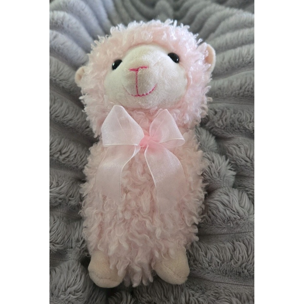 Hugfun Pink Llama Plush Stuffed Animal Sherpa Curly Fur Satin Bow 245094D